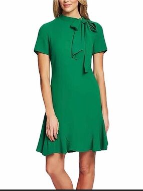 CeCe Emerald Tie-Neck Short Sleeve A Line Dress NWT